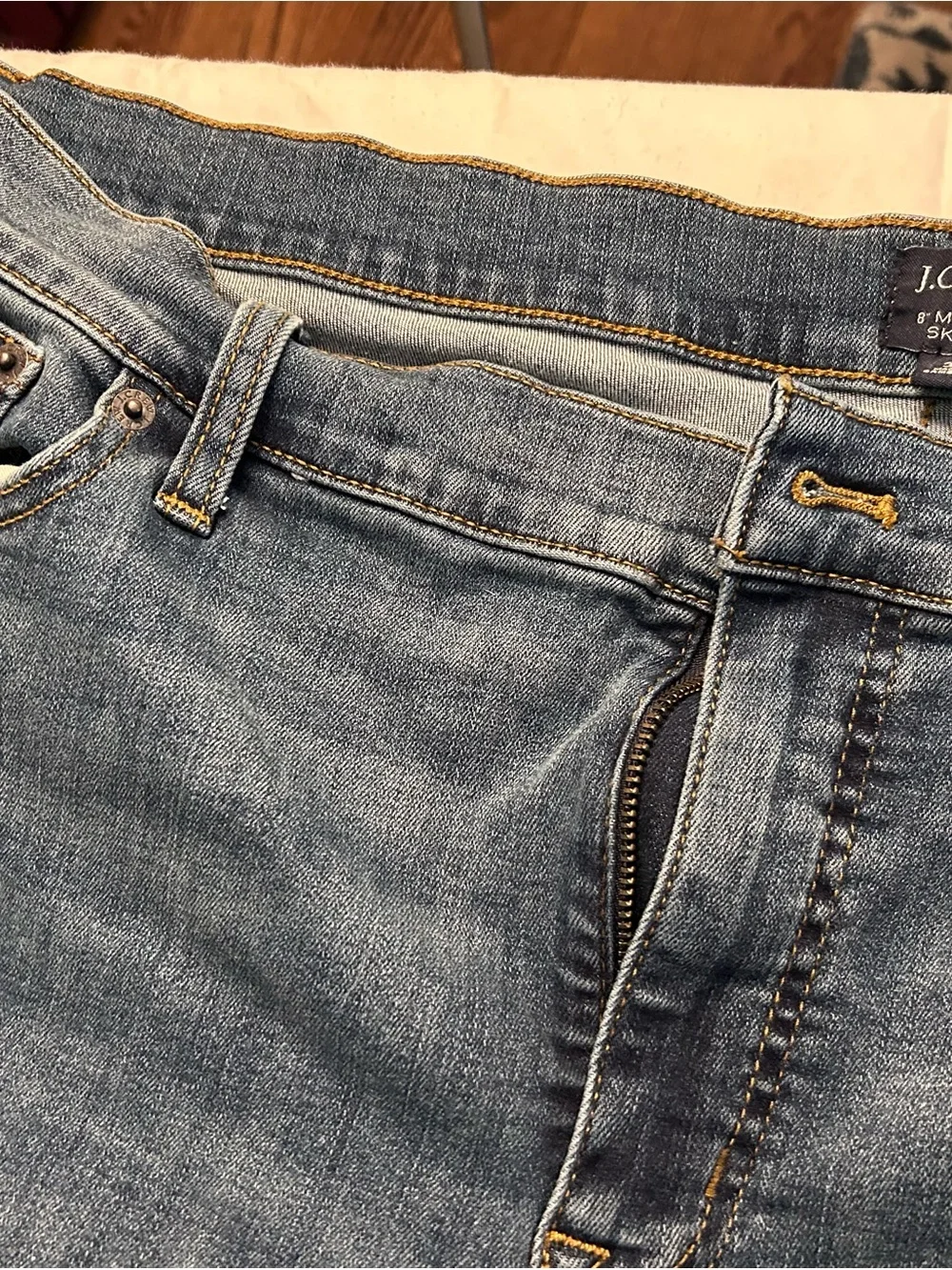 J. Crew Blue Denim Skinny Jeans with Gold Stitching